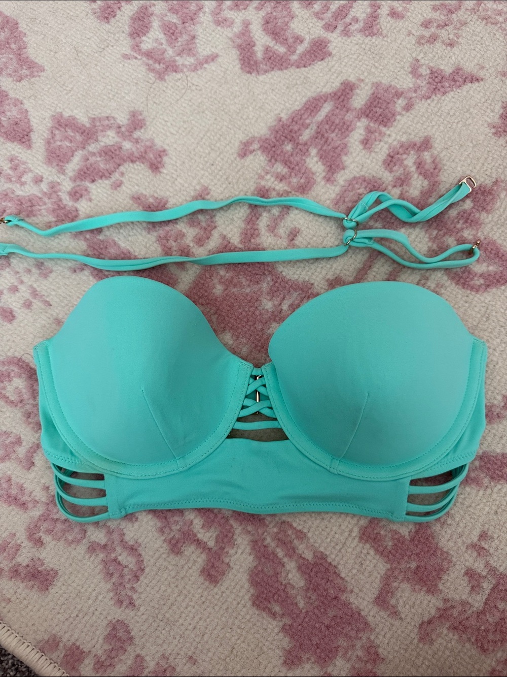 Victoria's Secret Turquoise Strapless Bikini Top with adjustable straps